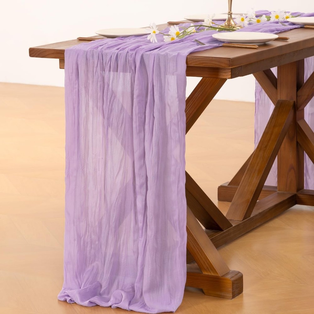 3pcs Lilac Purple Lavender Cheesecloth Table Runner Summer Boho Rustic Gauze ...