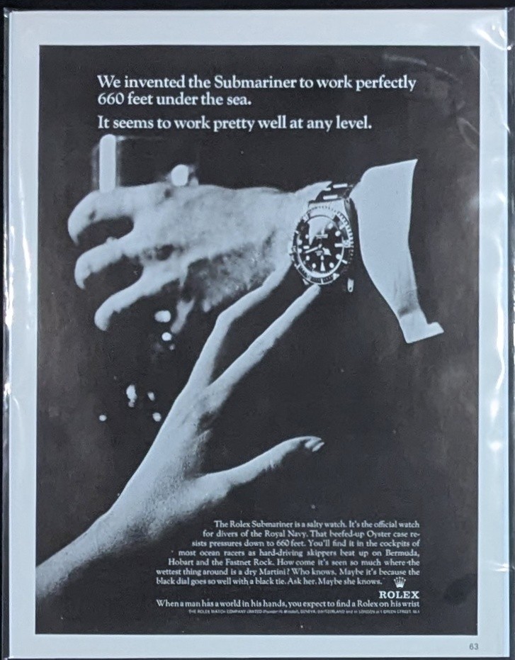 1966 Rolex Submariner 5513 Rare White Border Variation Print Ad 11" x 8.5"