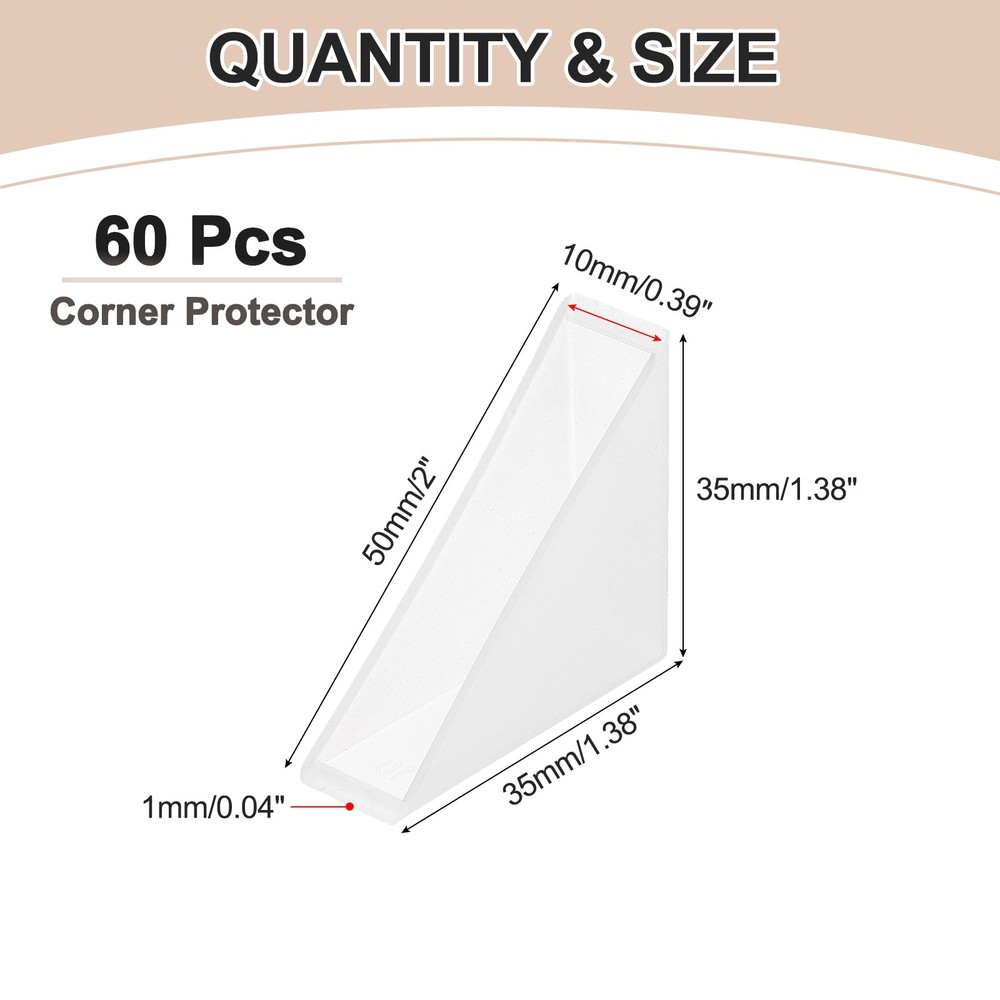 60Pcs 0.39x1.38in Plastic Right Angle Triangle Glass Corner Protector, Clear