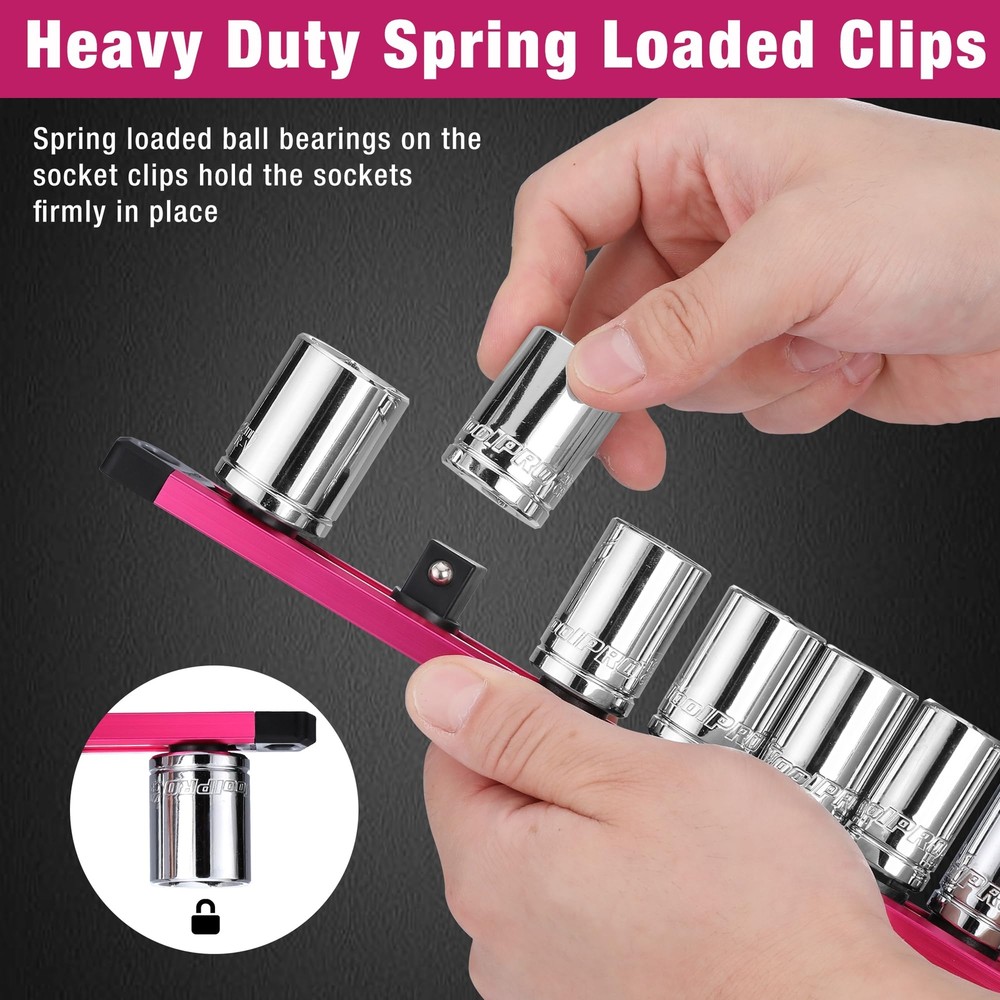WORKPRO Heavy Duty Magnetic Socket Organizer 1/2" Dr Socket Holder Rack 10 Clips