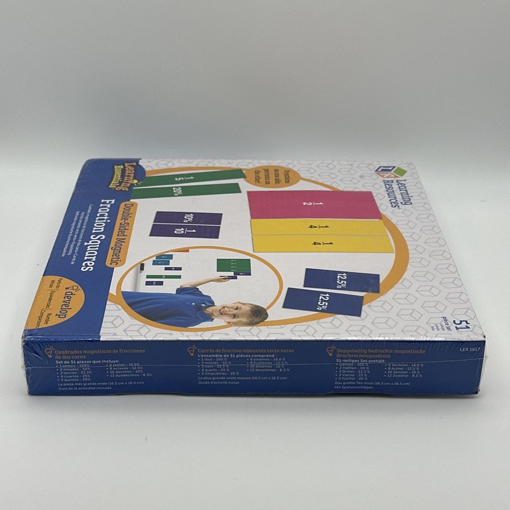Learning Resources 51-Piece Double-Sided Magnetic Fraction Squares Math NEW