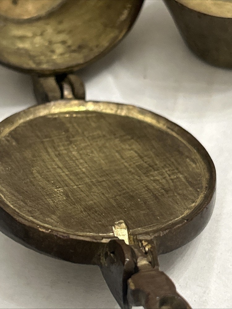 Antique 18th Century Solid Thick Brass Lidded Case And Nested Weigth Set 4 Piece