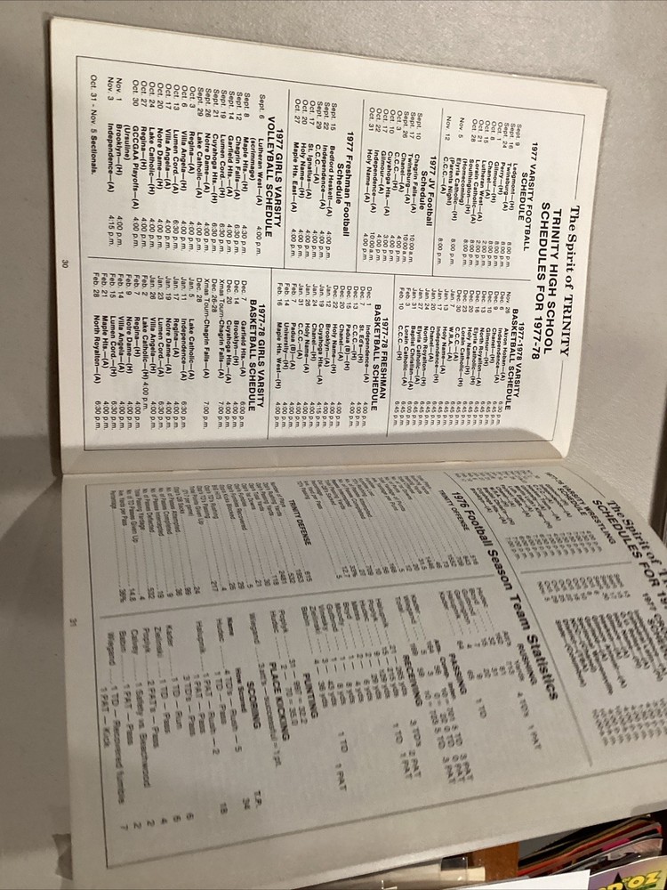 1977 Trinity v Ledgemont High School Football Program Missing Back Cover