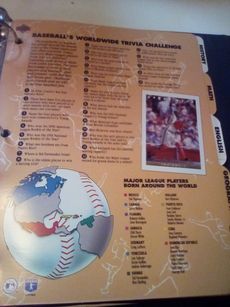 Vtg Mead MLB Upper Deck 1993 Three Ring Binder w/ 6 Inserts See Photos