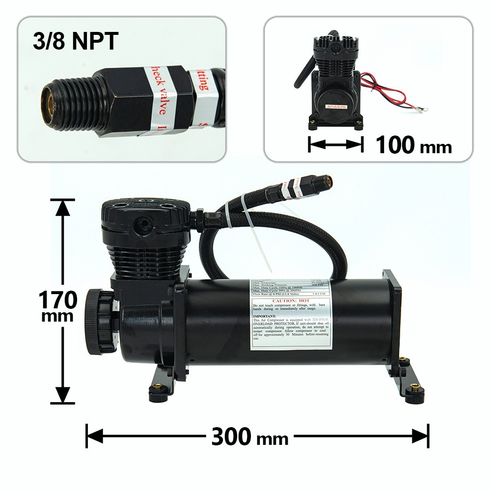 Air Suspension Compressor/ Pump DC 12V 480c MAXPOWER 200 PSI OUTLET 3/8 NPT