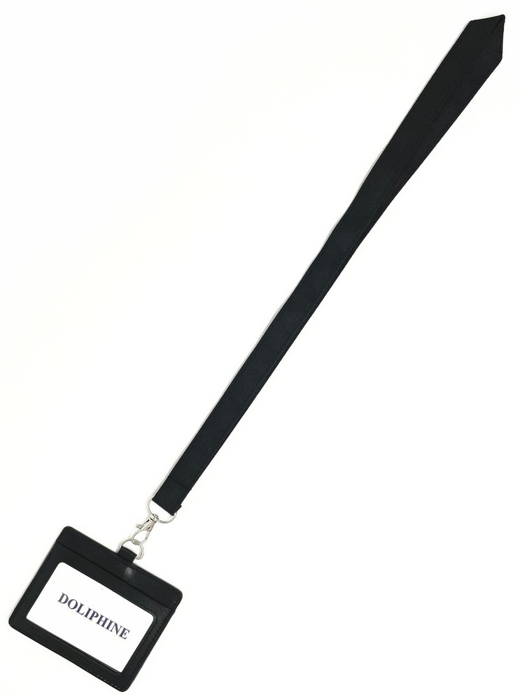 Polyester Fabric Solid Neck Lanyard with horizontal leather ID badge holder