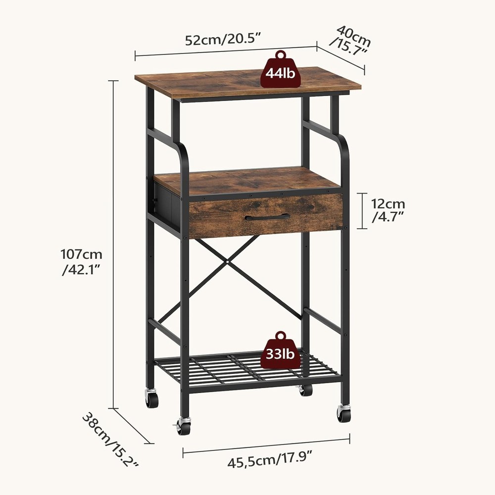 Tall Printer Stand 3 Tier Printer Cart W/ Storage Industrial Printer Table on