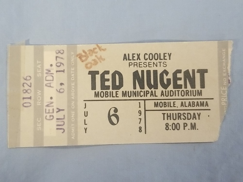 7-6-78 1978 Vtg Ted Nugent Black Oak Arkansas Concert Ticket Stub Mobile Alabama