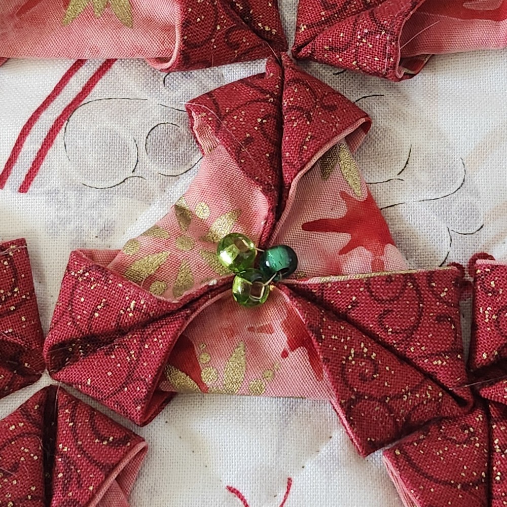 Handmade Patchwork Quilt Folded Fabric Christmas Tree 3D 14x13"