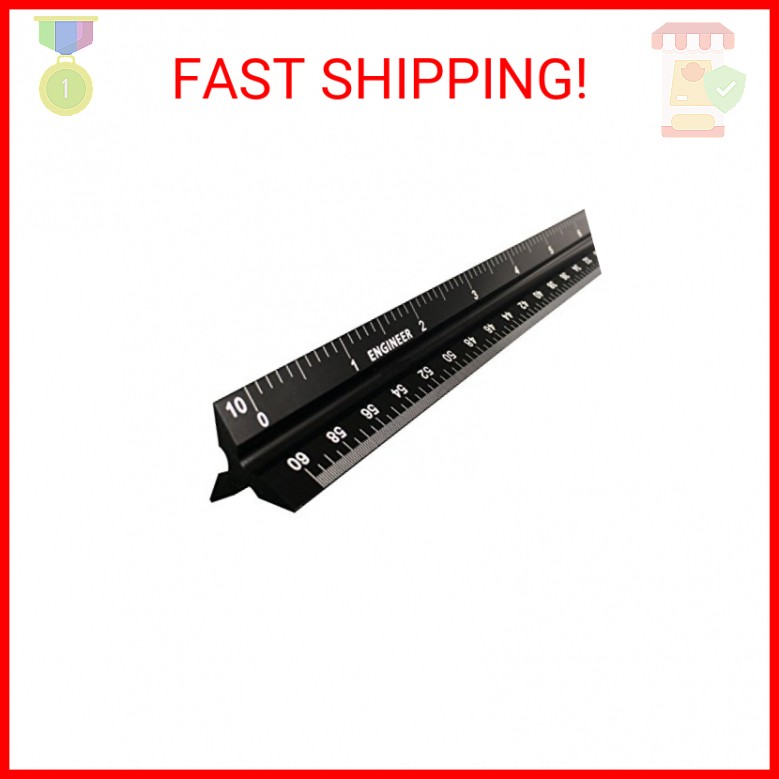 Intoy 12 Inch Triangular Engineer Scale Ruler, Anodized Solid Aluminum Core with
