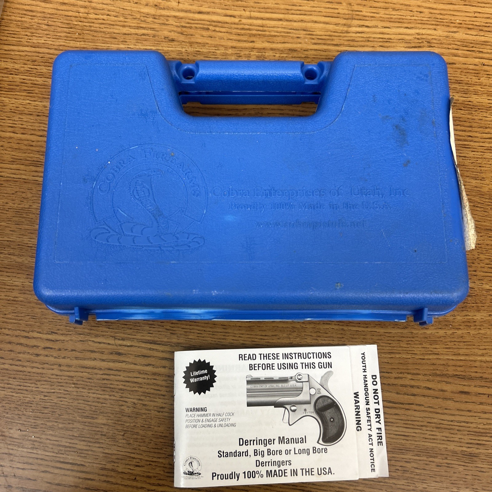 Cobra Derringer Blue Plastic Box Pistol & Manual Paperwork