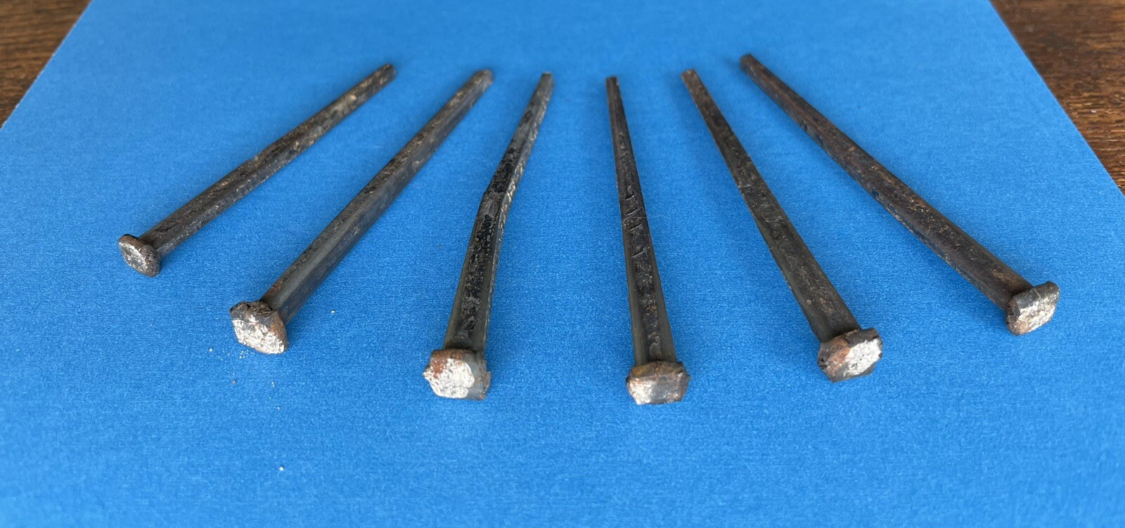 Lot Of 5 Iron Hand Cut 3” Square Head Nails Used Rusty Vintage (plus One 2.5”)