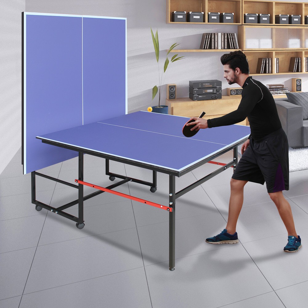8ft Mid-Size Table Tennis Table Foldable Ping Pong Table Set for Indoor