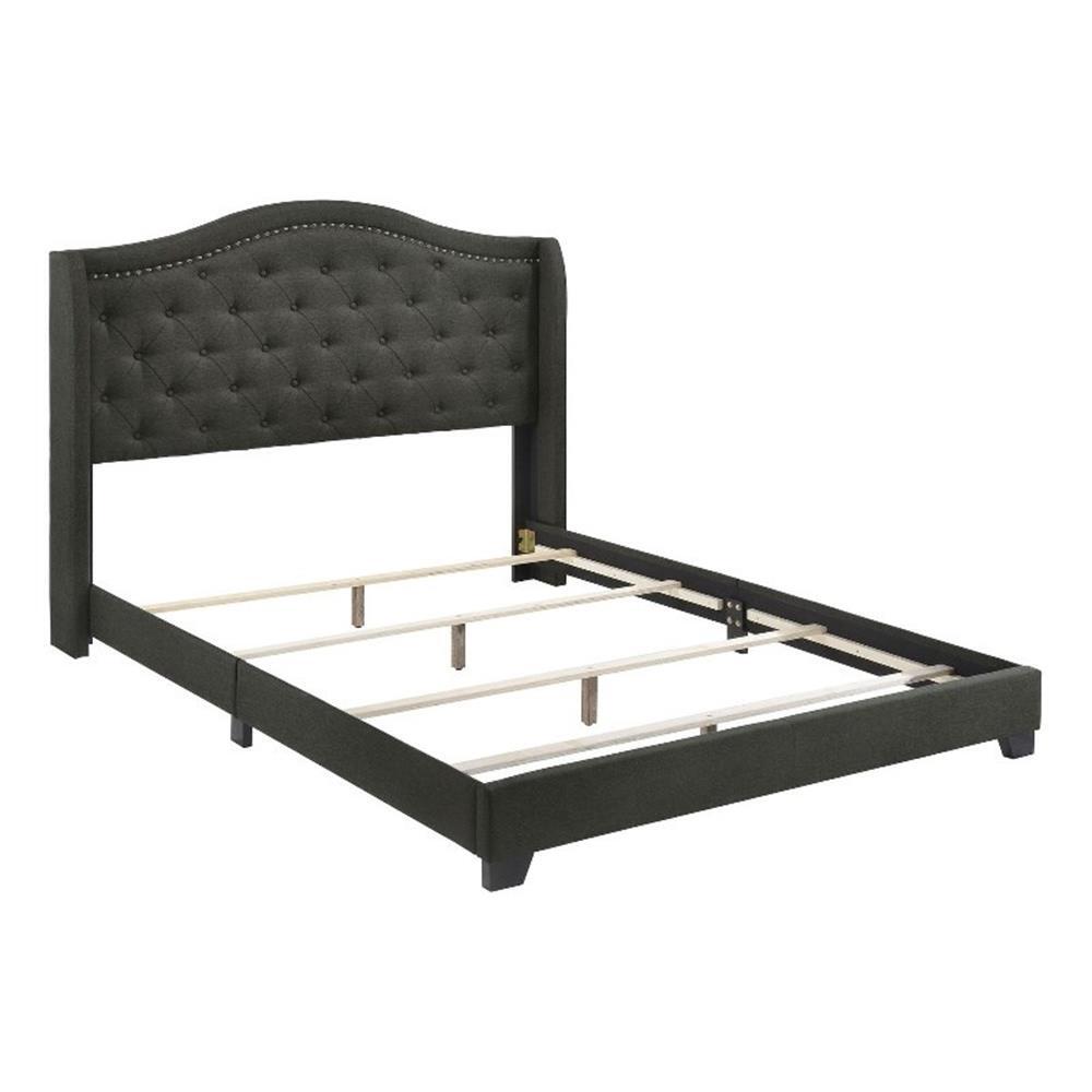 Pemberly Row Transitional Fabric Upholstered Camel Back Queen Bed Gray