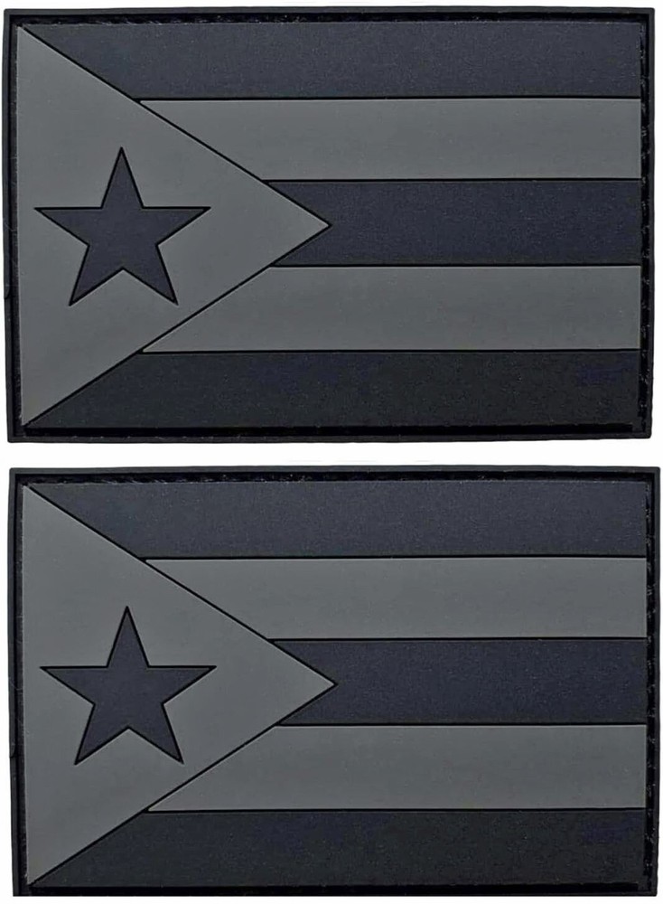 Puerto Rico Flag PVC RUBBER Morale Patch  - 2PC  HOOK BACKING  3" X 2"