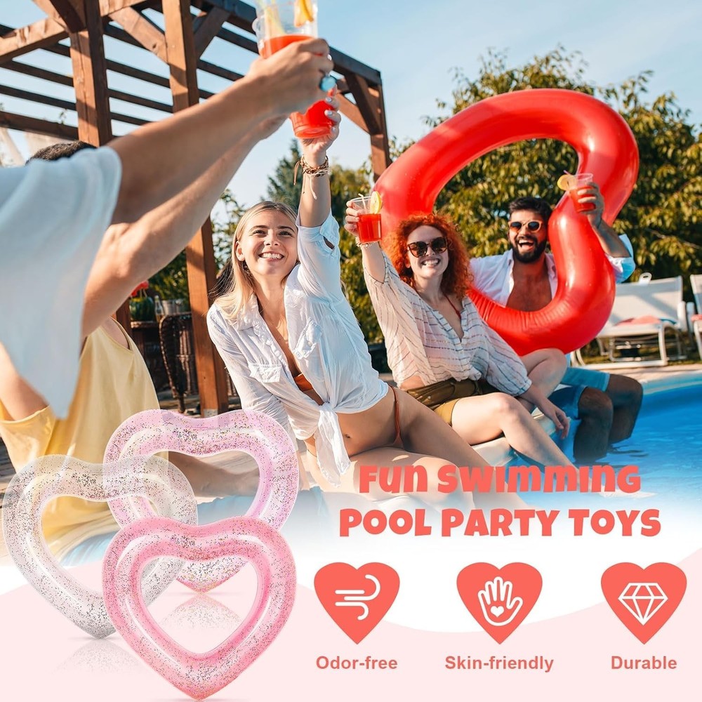 3Pcs Heart Shaped Pool Floats Set Inflatable Float Rings Summer Beach Party