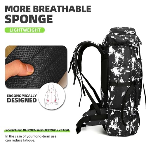 King'sGuard 70L Camping Hiking Backpack Tactical Backpack Black Lighting