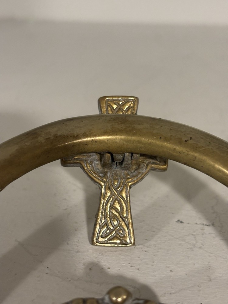 Vintage Irish Claddagh Door Knocker Solid Brass Celtic Cross W/ Hardware