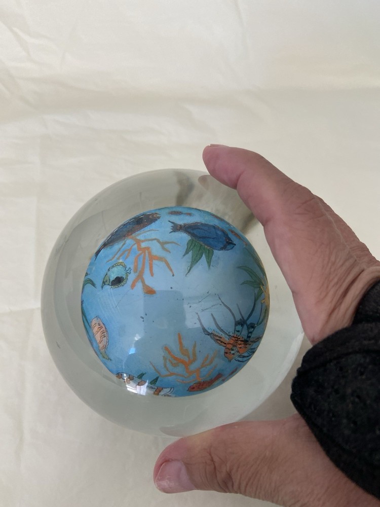 Hand Painted Glass Paperweight Fish Theme