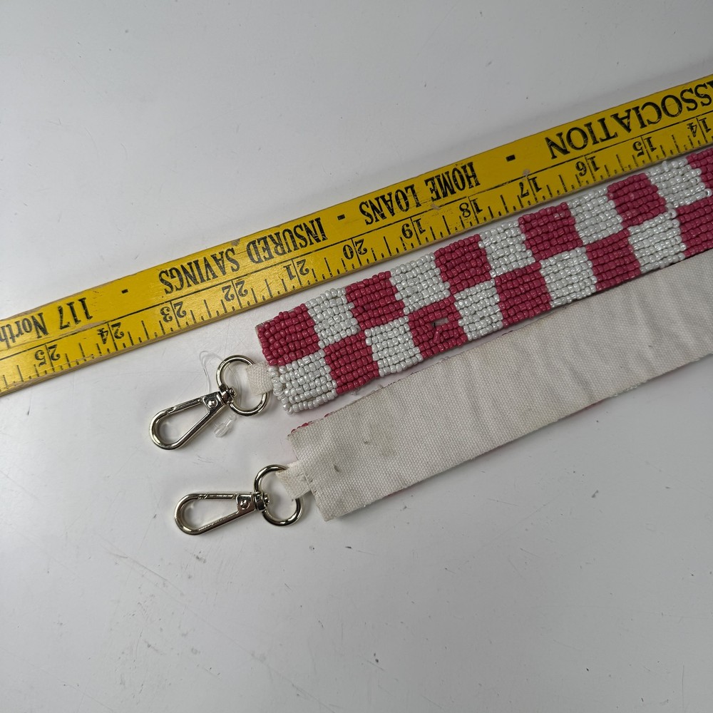 Pink & White Checkerboard Beaded Bag Purse Strap Replacement Handmade Craft Supp
