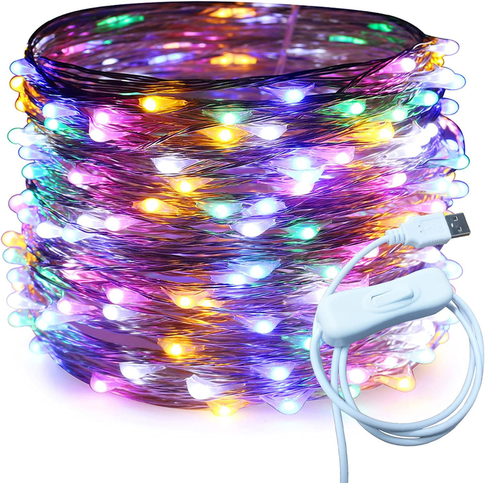RUICHEN Silver Wire 66 Ft 200 LED USB Fairy String Lights with On/Off Switch (Mu