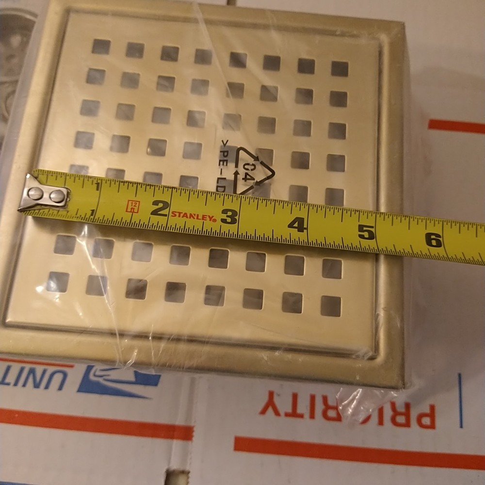Removable Brushed Gold 6" Square Shower Floor Drain With Flange Pattern Grate
