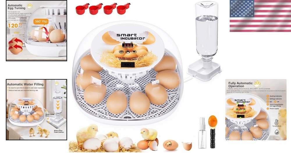 12 Egg Automatic Incubator with Turning & Water System for High Hatch Rates