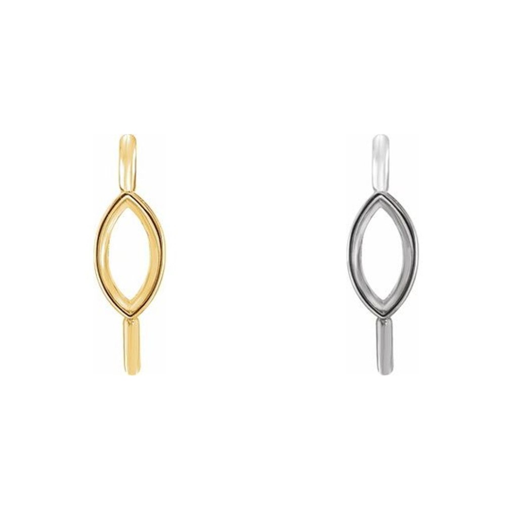 18K Gold Marquise Bezel-Set Link Drop Charm Mount Dangled Unset Setting Connect