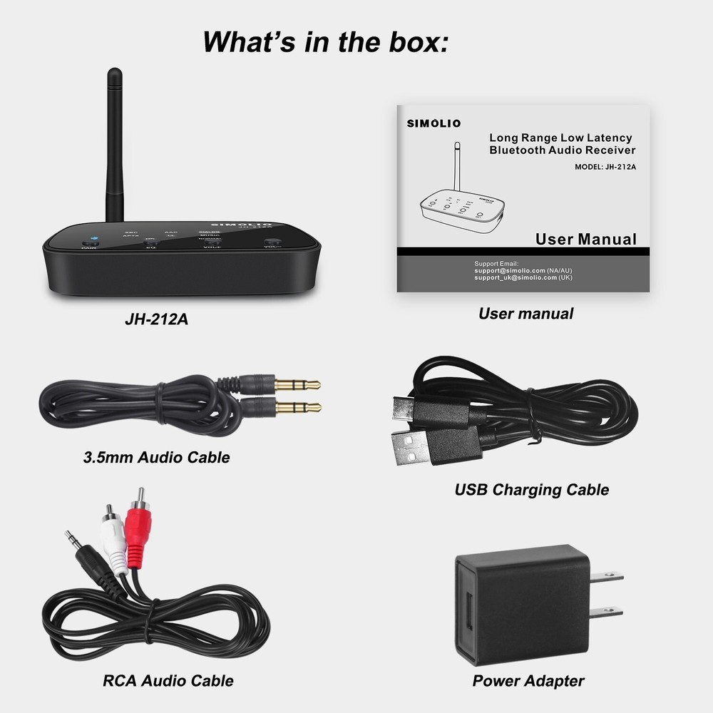 SIMOLIO Long Range HD Bluetooth Receiver with EQ (Music/Dialogue) & BT Codec