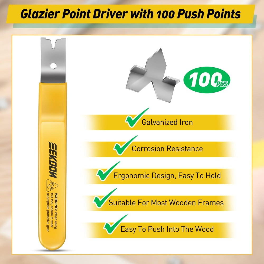 Glazier Point Driver, Glazier Setting Tool 100 Push Points, Glazing Push Point
