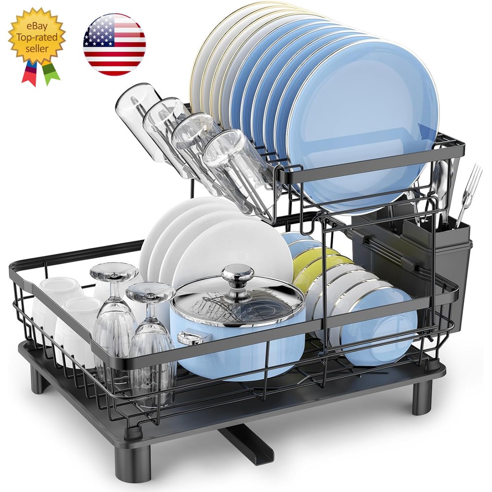 Dish Drying Rack, Space Saving & Durable Rust-Proof Large 2 Tier Stainless Steel