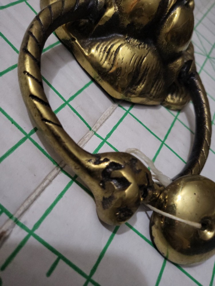 Old Vintage Heavy Solid Brass Lion Head Door Knocker Nice Condition