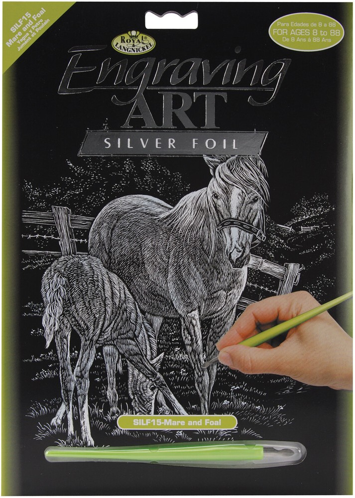Silver Foil Engraving Art Kit 8"X10" Mare & Foal