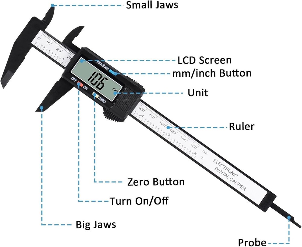 Digital Caliper, Adoric 0-6" Calipers Measuring Tool - Electronic 6, Black