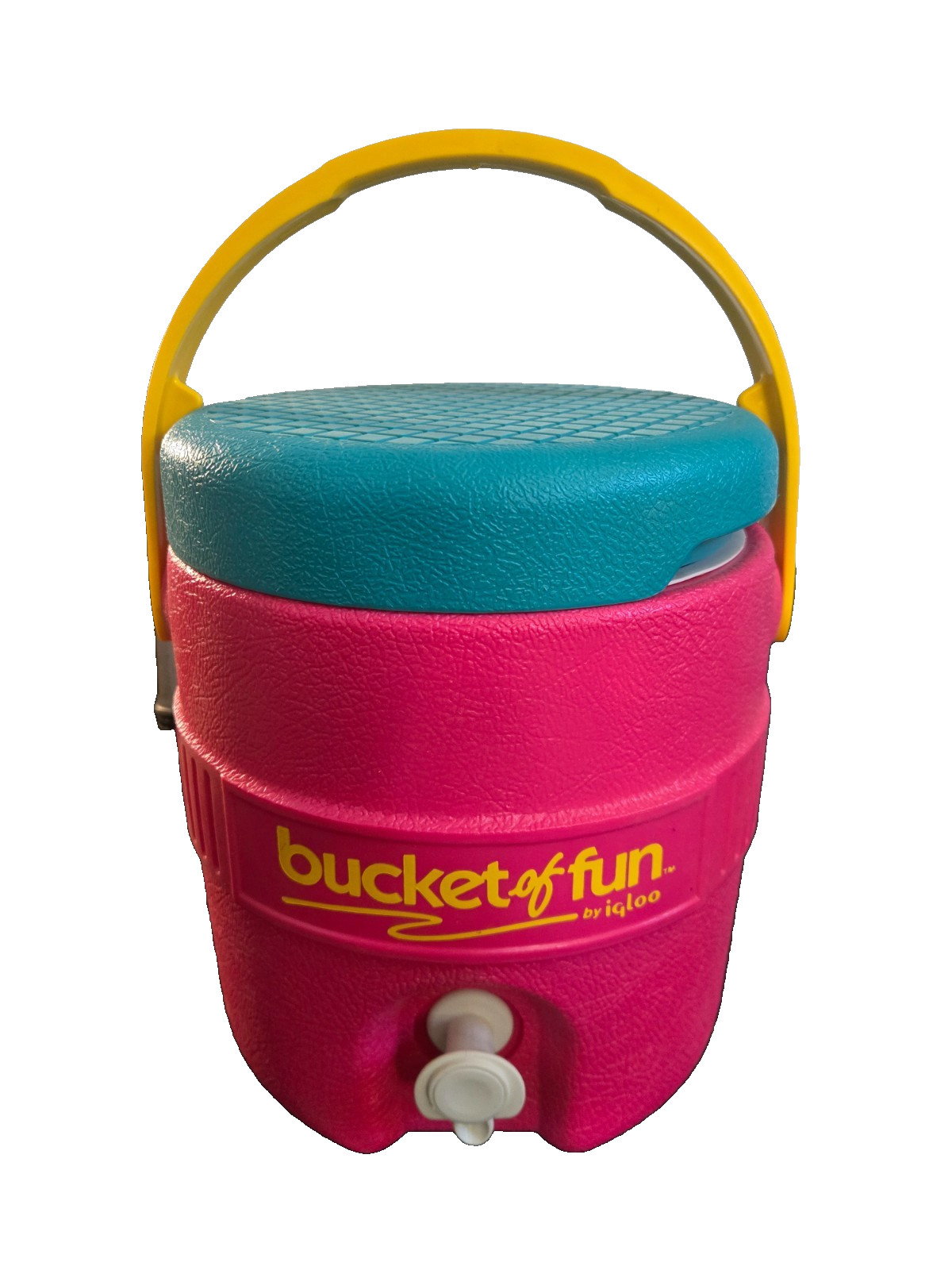 Bucket of Fun by Igloo DRINK COOLER 1 Gallon with Spigot Pink Teal & Yellow USA