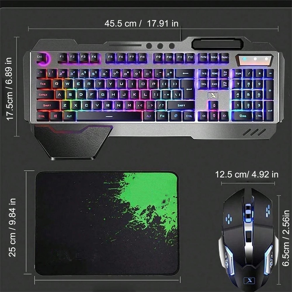 Wireless Gaming Keyboard and Mouse Combo Rainbow Backlit Metal Rechargeable PC