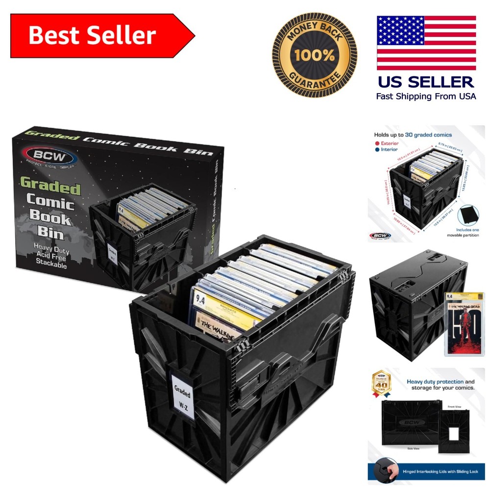 Compact and Stylish Black Comic Storage Box – Holds 30 Graded Slabs, Stackable