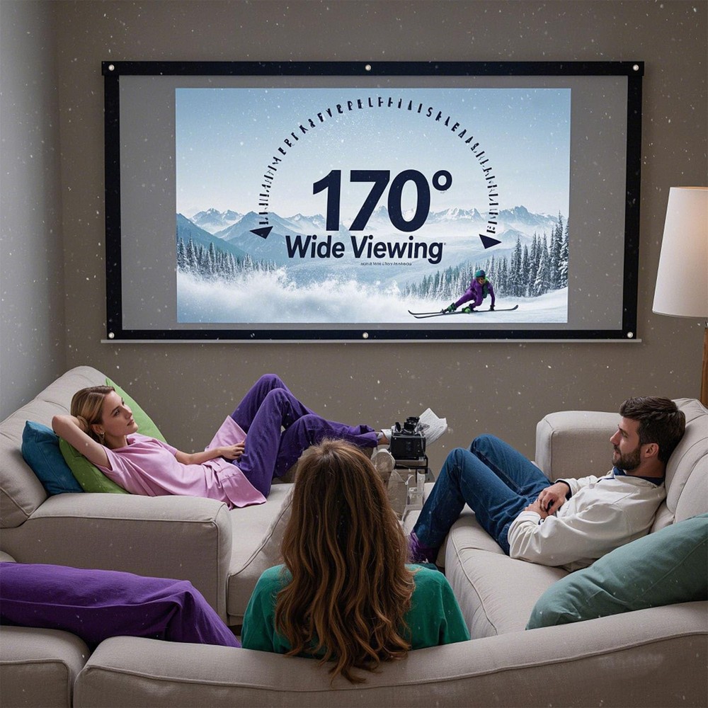 100 Inch Foldable Projector Screen for Wall, Hanging Portable Projector Scree...