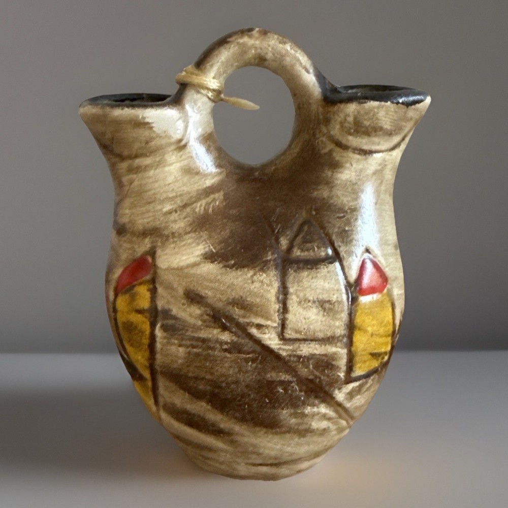 Vintage Native American Wedding Ceramic Pitcher Hand Painted