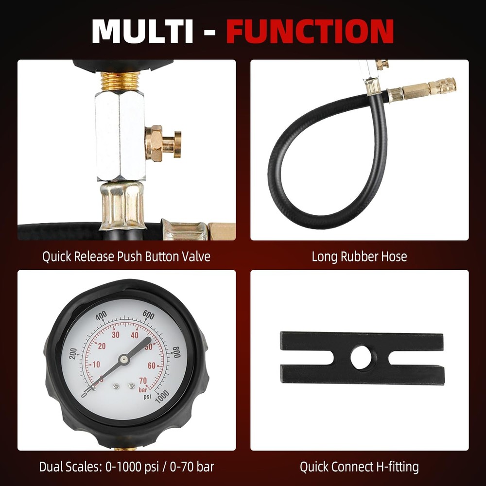 TU-15 Diesel Engine Cylinder Compression Tester with Glow Plug Injector Adapters