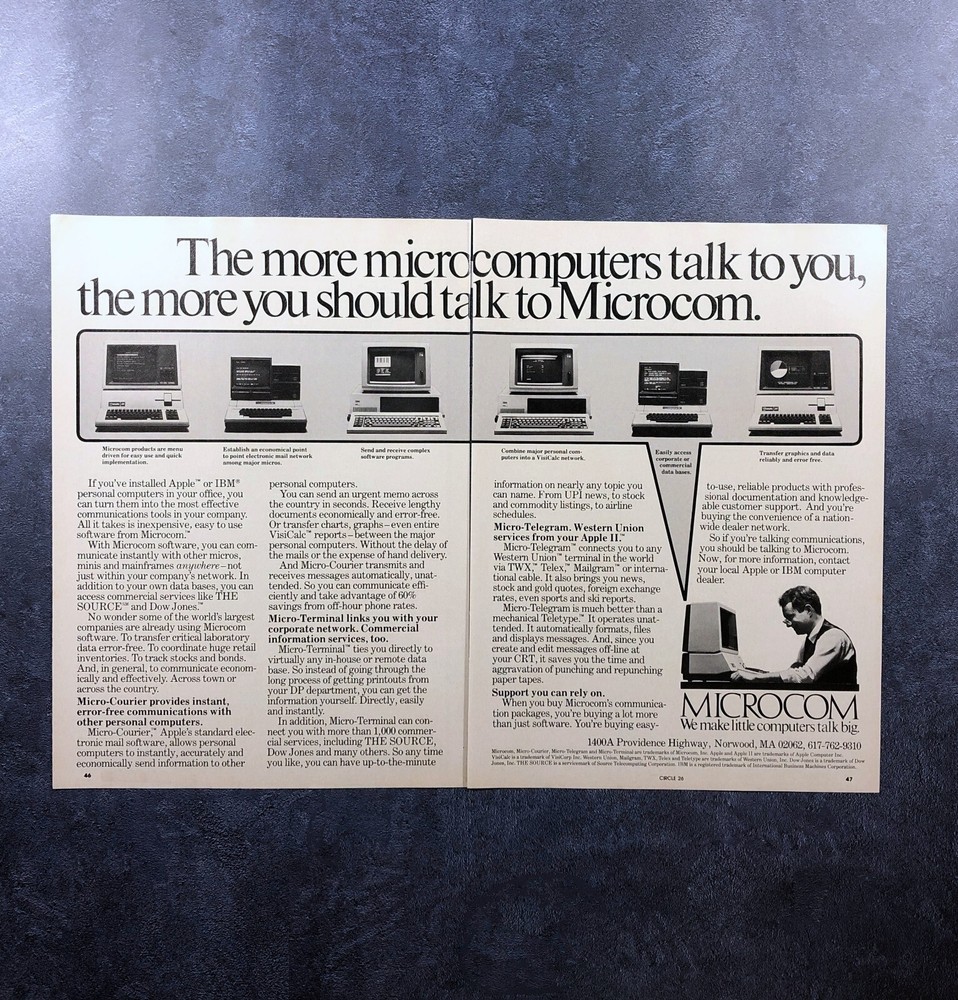 1982 Microcom Modems Software PRINT AD Retro Computers PC Communication