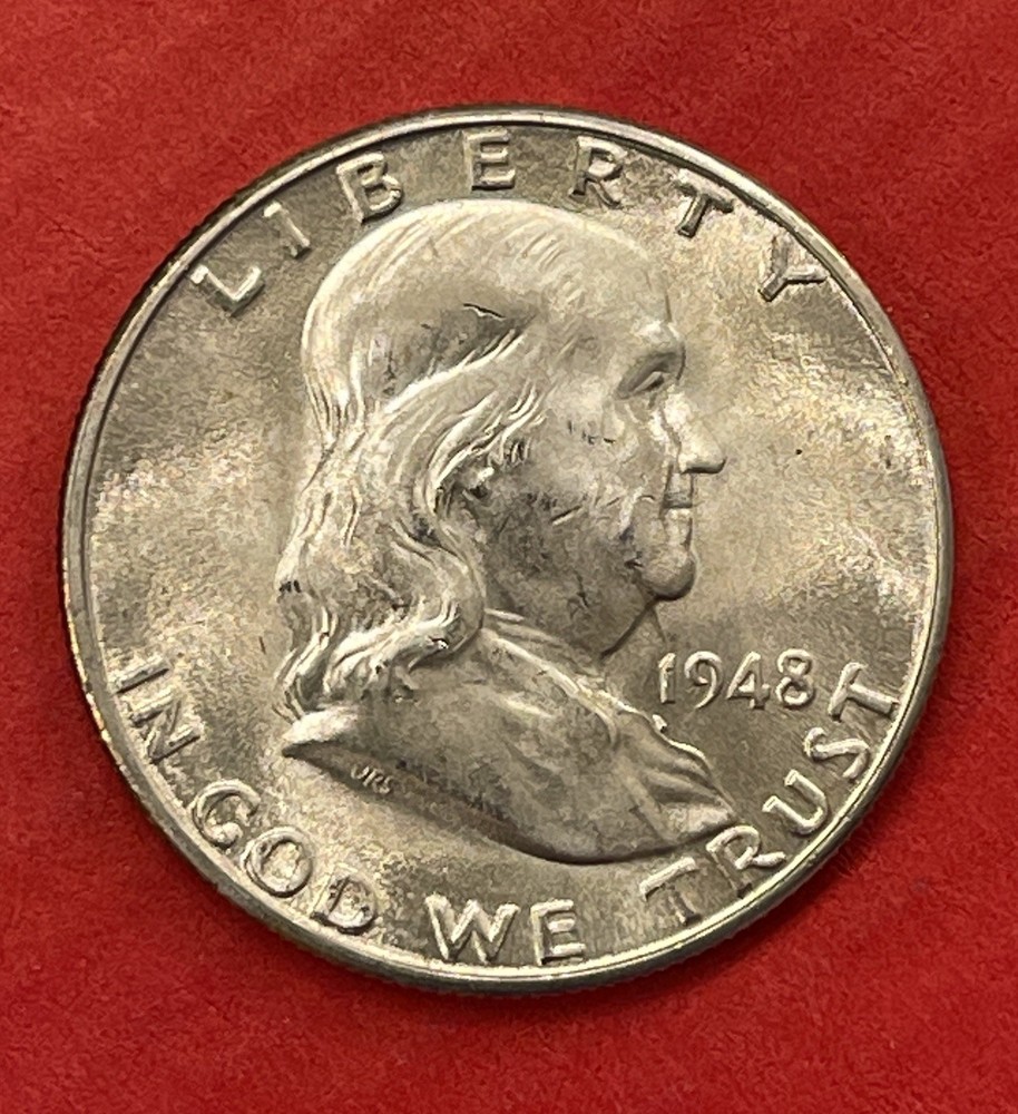 1948 D Franklin Silver Half Dollar, Choice to Gem Uncirculated.