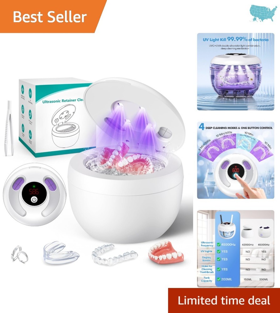 Advanced Ultrasonic Dentures Cleaner with UV Light – Deep Clean & 200ML Capacity