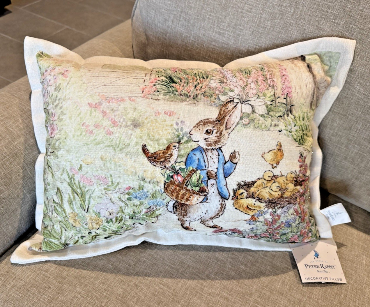 Beatrix Potter DECORATIVE PILLOW (14" x 20") PETER RABBIT IN THE GARDEN - NEW