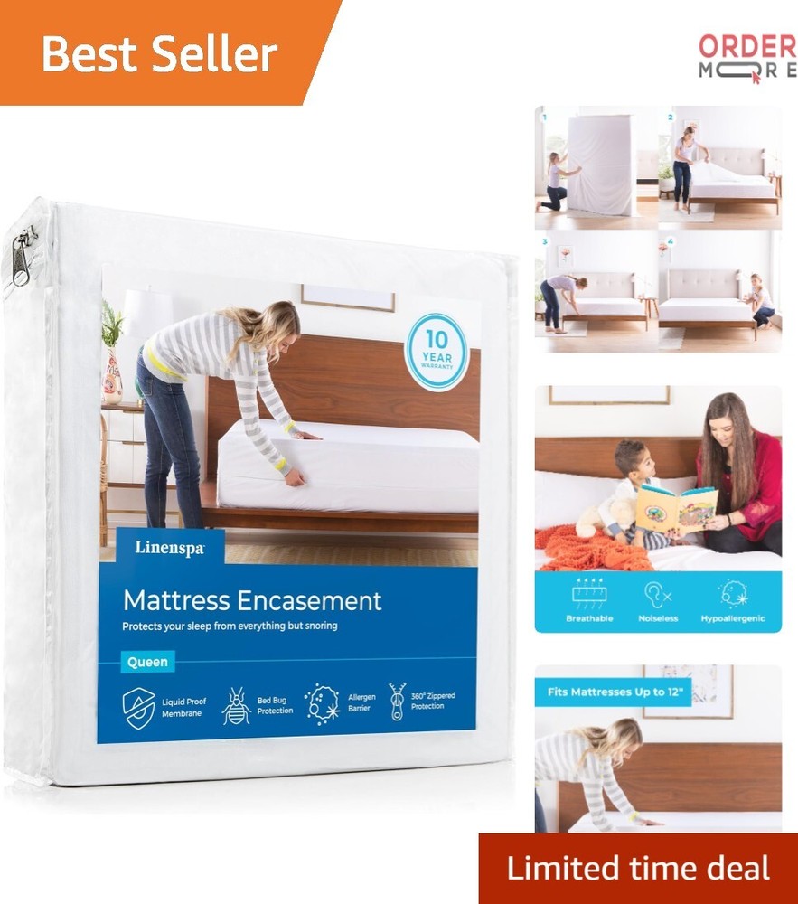 Waterproof Bed Bug Proof Mattress Encasement Queen Noiseless Soft Polyester