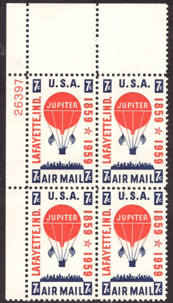 C54 Jupiter Balloon Mint Never Hinged  Airmail PLATE # BLOCK