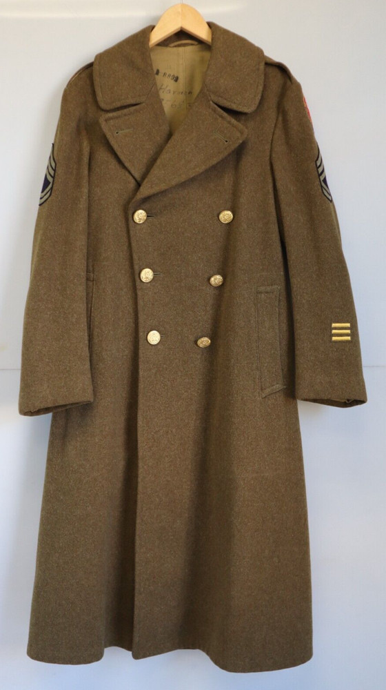 1940's US Army WWII Sergeant First Class Uniform Trench Coat Jacket Com-Z Patch