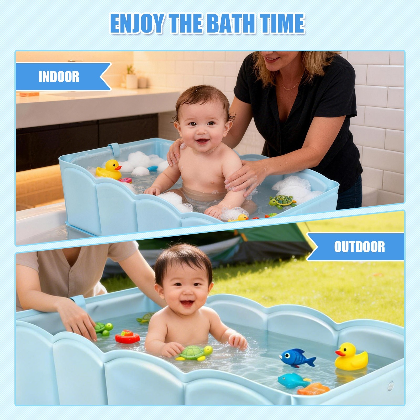 Baby Bathtub Portable Toddler Bathtub Foldable Bath Tub for Travel & Small Space