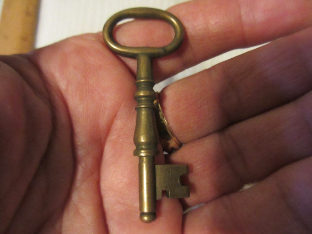 Antique Vintage Brass Solid Barrel Skeleton Key 2.5" Long