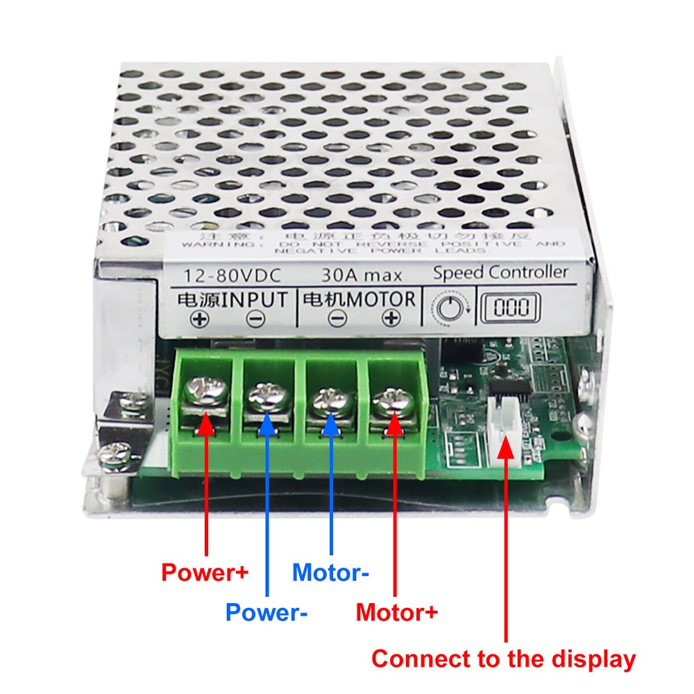 DC 12-80V 30A PWM Motor Speed Controller Digital Display Soft Start Delay Stop